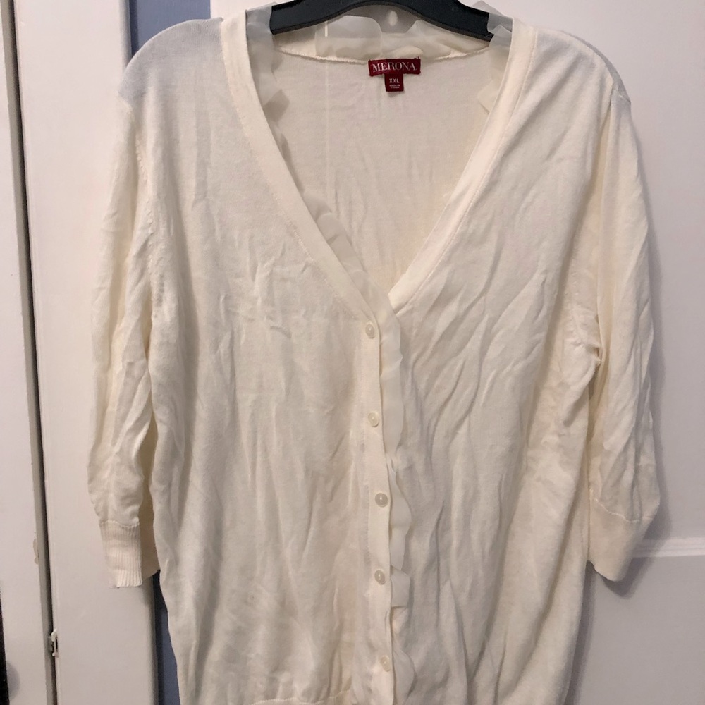 Target (Merona) cream colored, 3/4 sleeve cardigan with lace trim, size xxl.